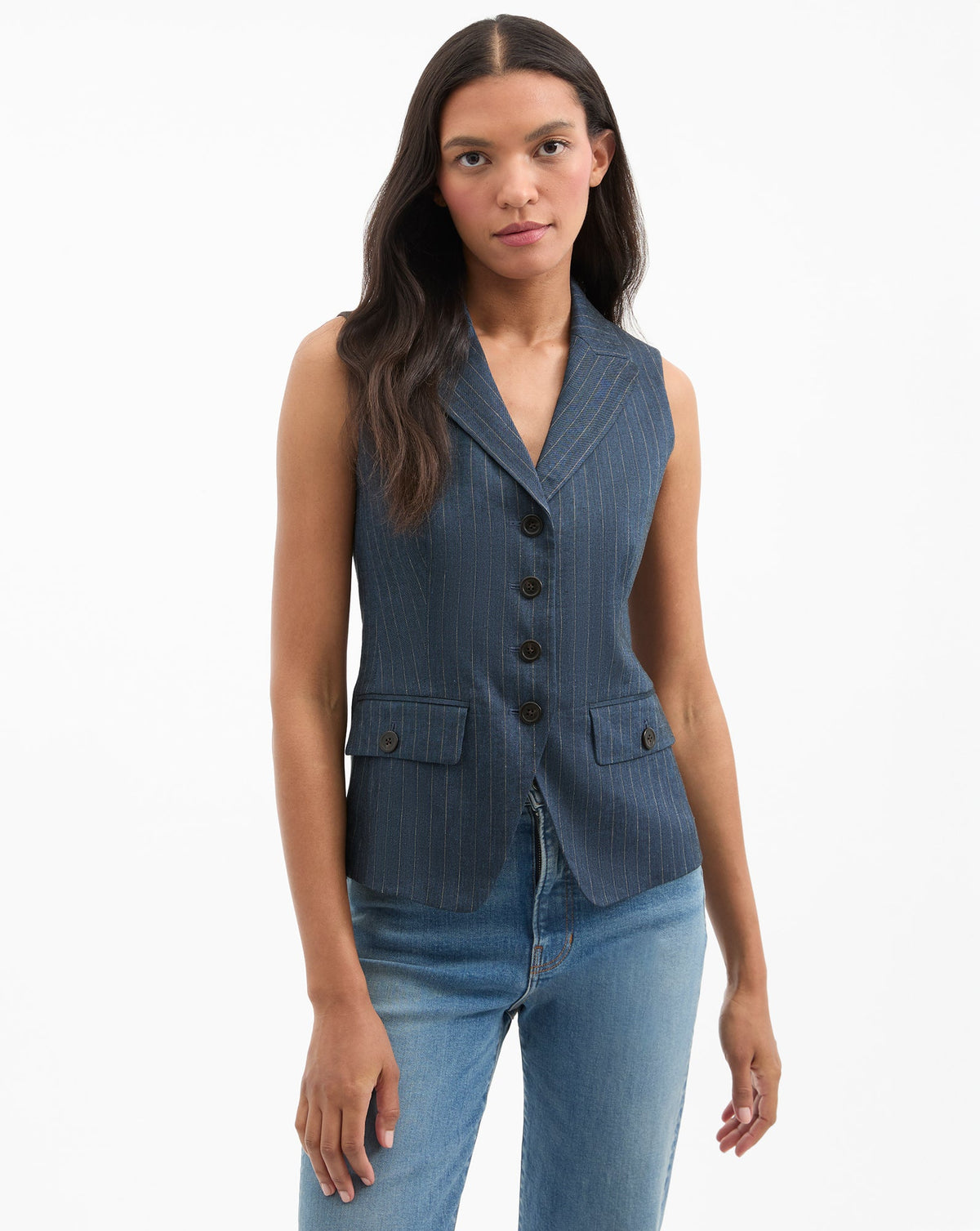 Benny Pinstripe Tailored Vest in Navy