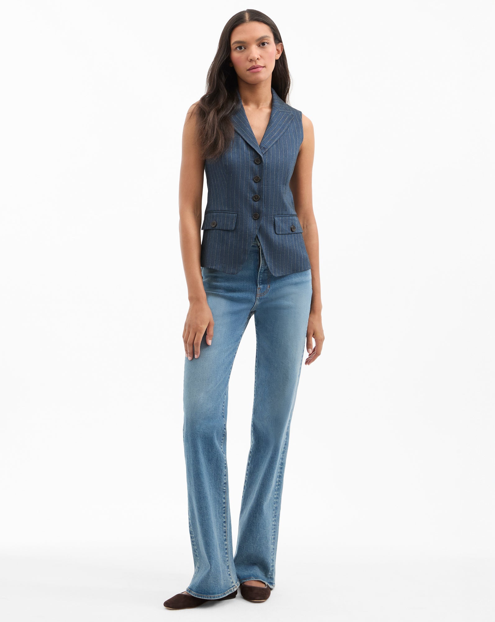 Benny Pinstripe Tailored Vest in Navy