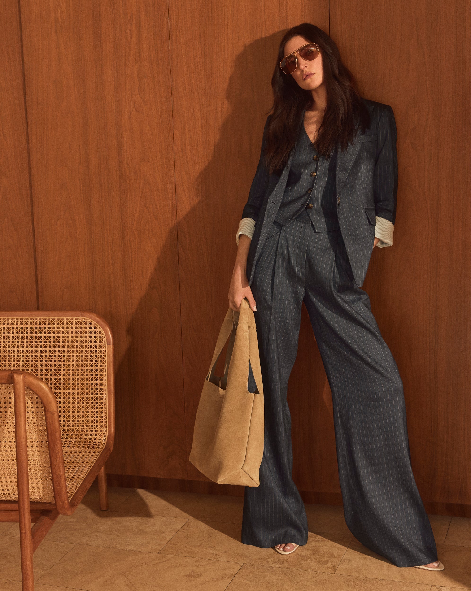 Benny Pinstripe Tailored Vest in Navy