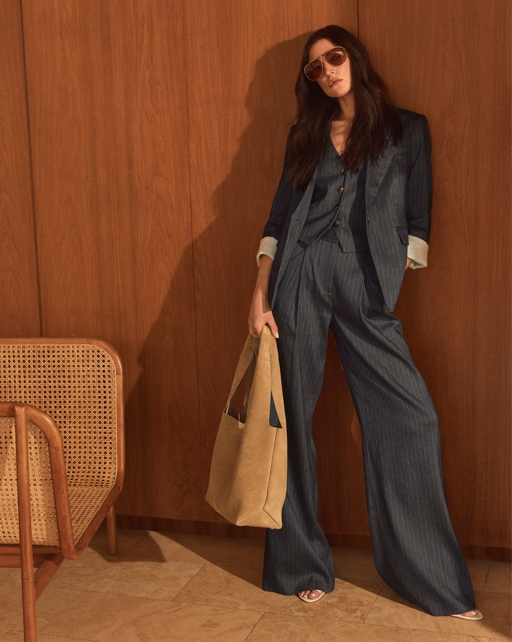 Benny Pinstripe Tailored Vest in Navy