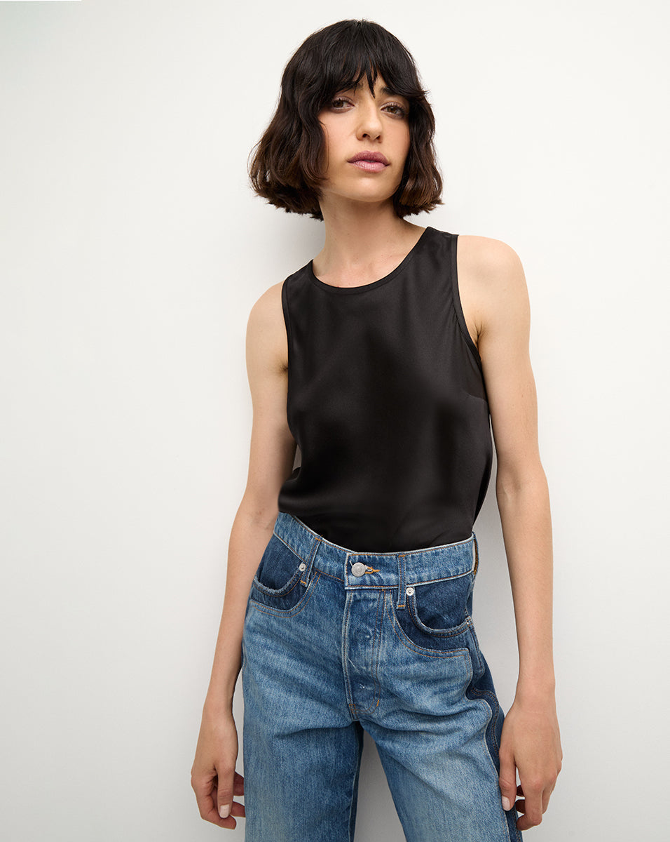 Sabrina Stretch-Silk Tank Top in Black