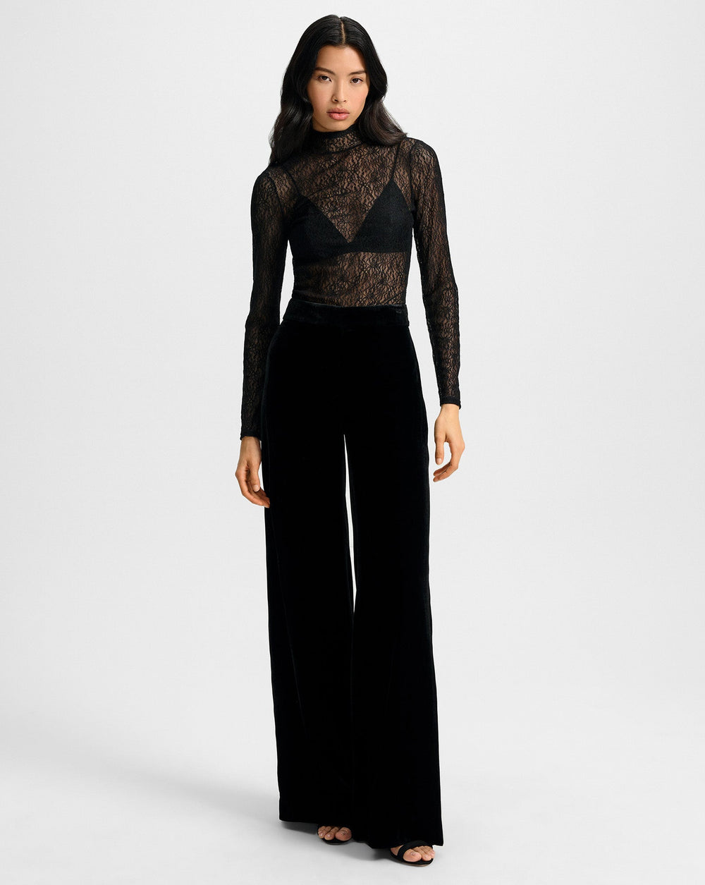 Alex Velvet Wide-Leg Pant in Black
