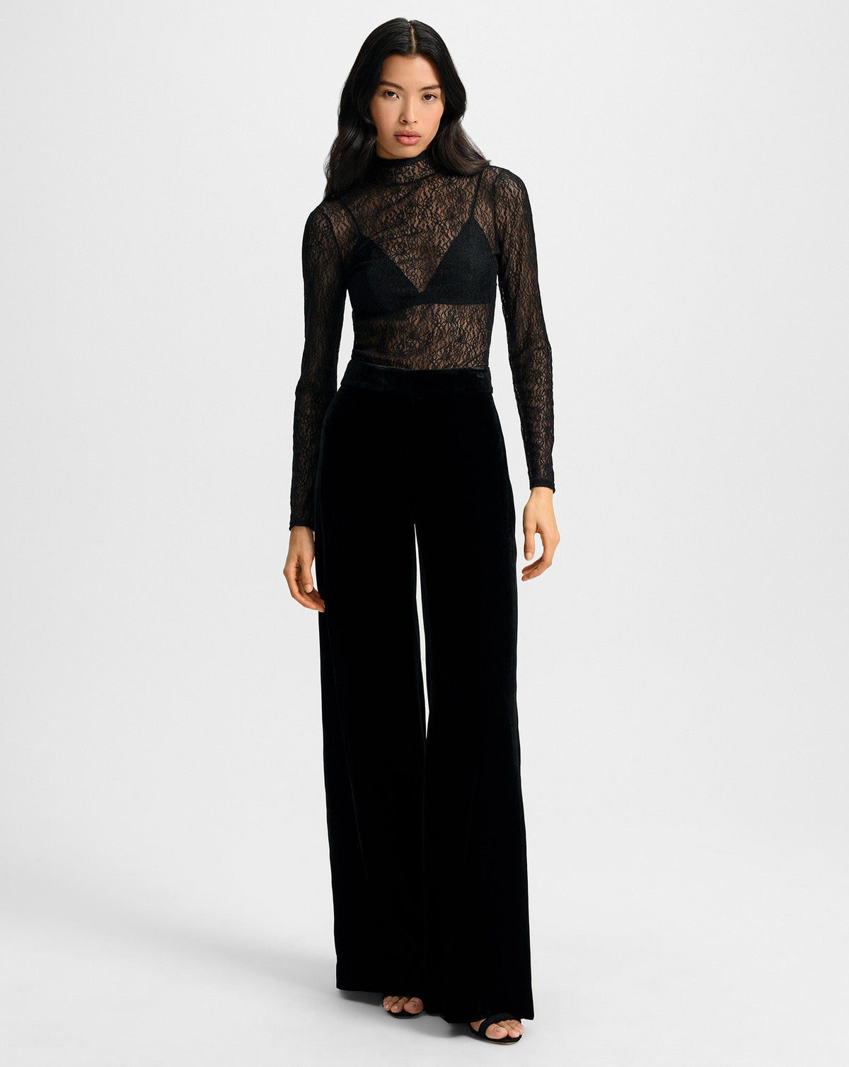 Alex Velvet Wide-Leg Pant in Black