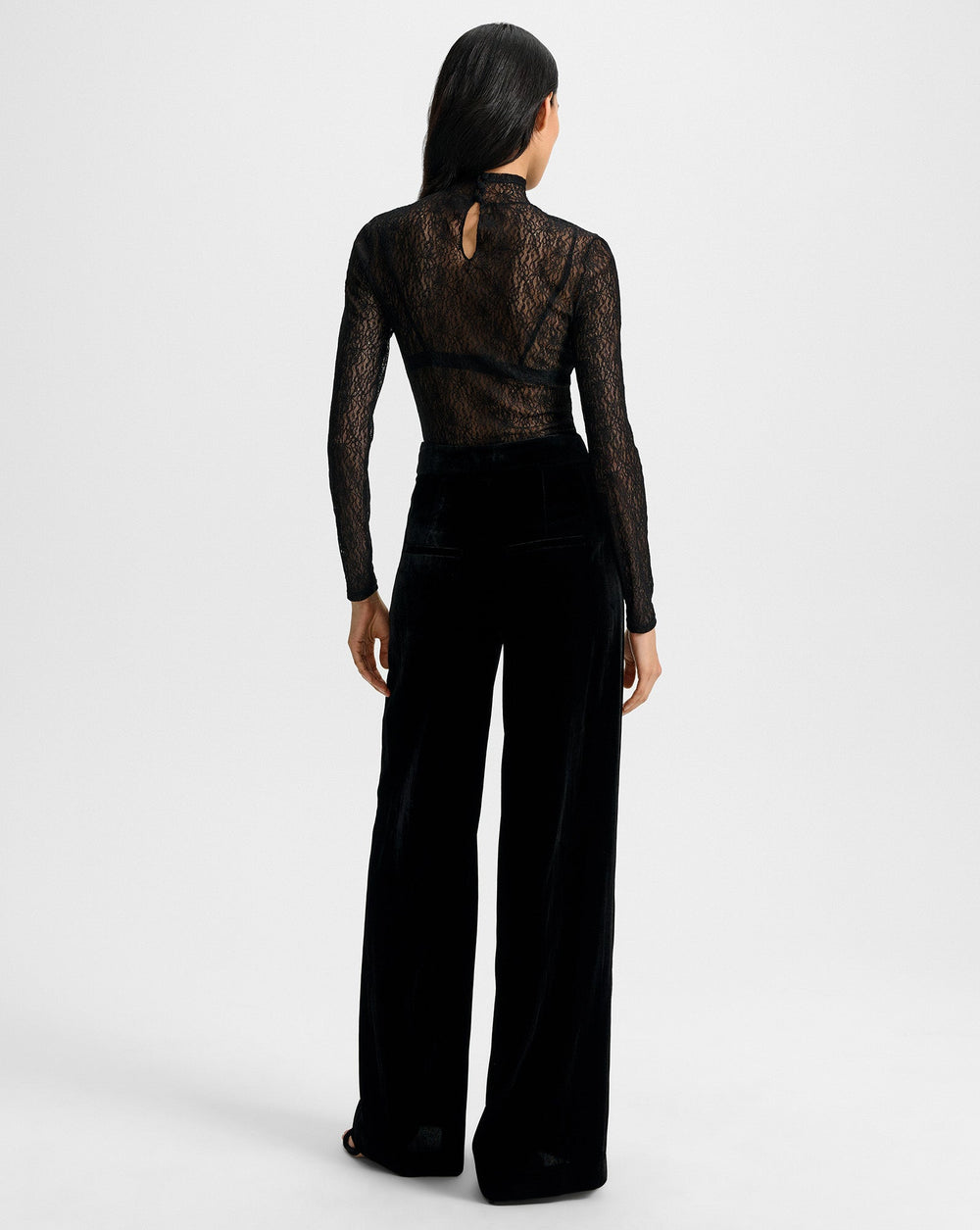 Alex Velvet Wide-Leg Pant in Black