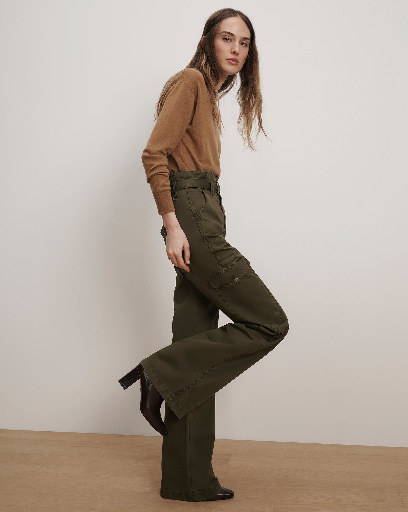 Damara Wide-Leg Cargo Pant in Khaki