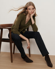 Solene Cashmere Cardigan in Green Cypress