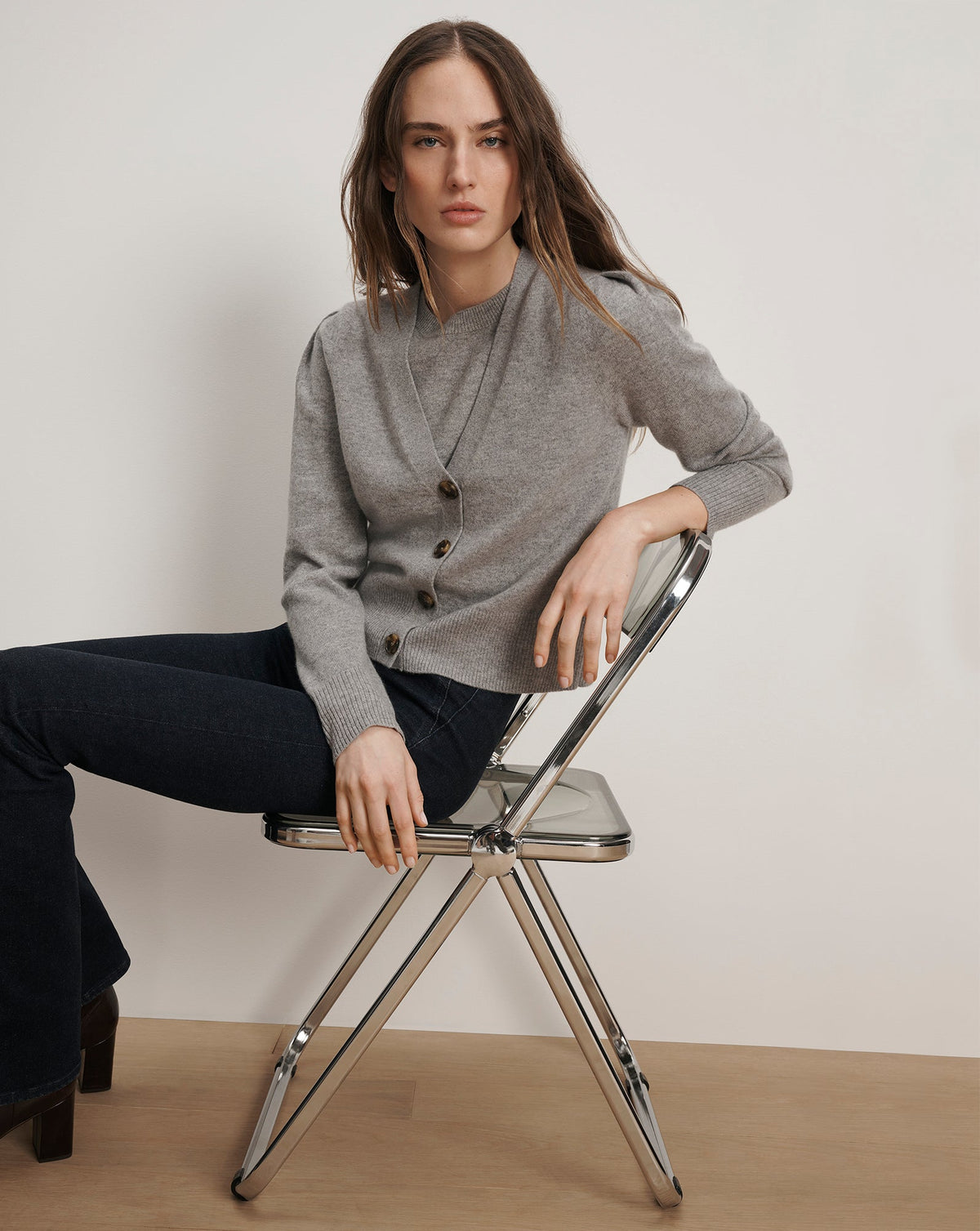Solene Cashmere Cardigan in Heather Grey