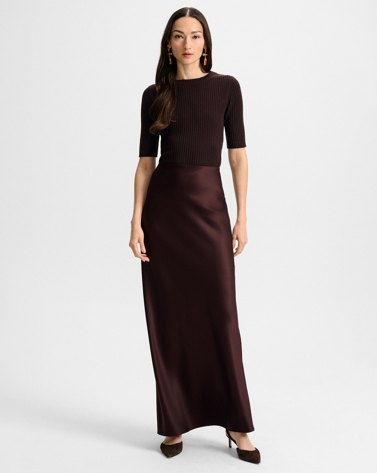Medina Silk Maxi Skirt in Maroon Dark Currant