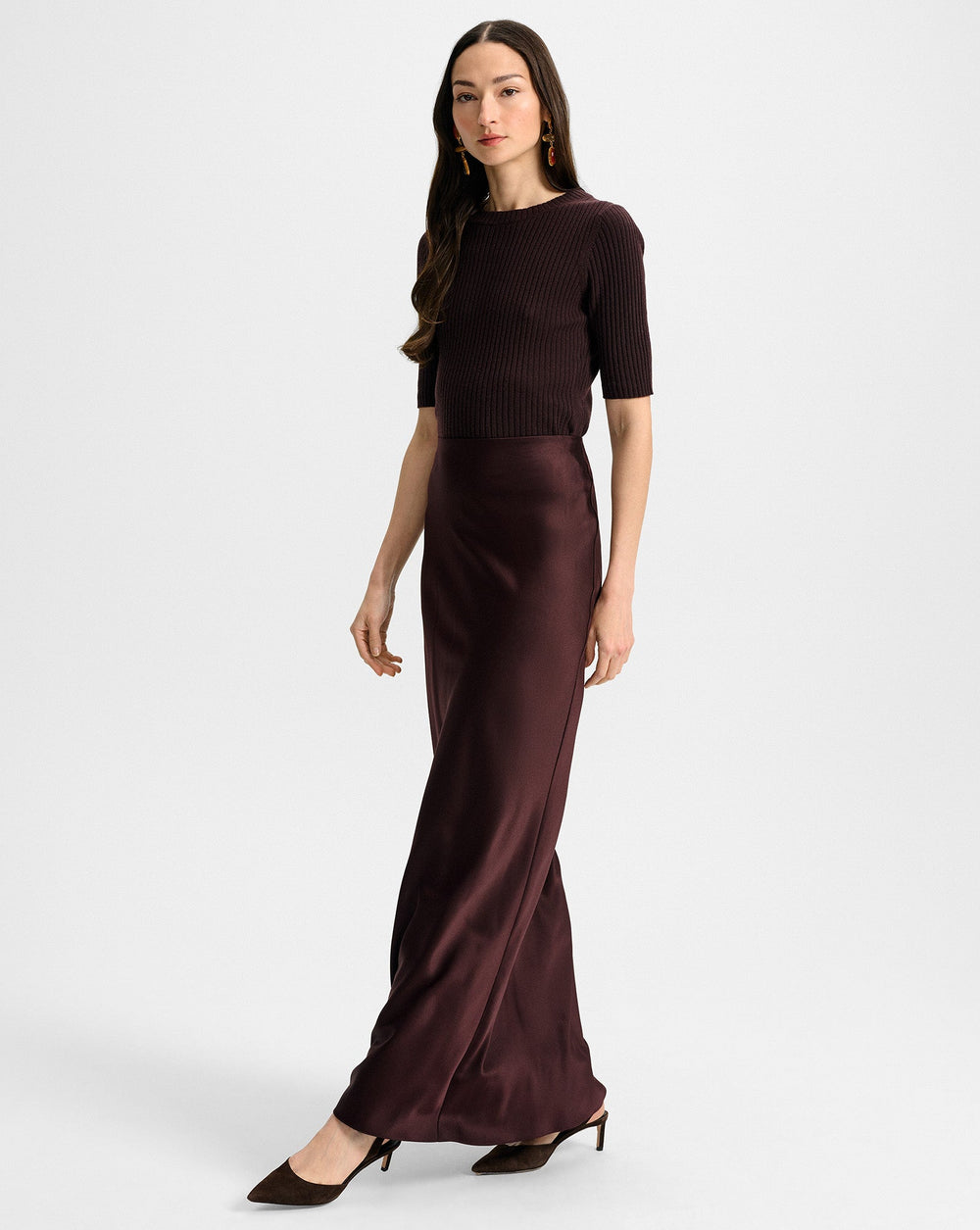 Medina Silk Maxi Skirt in Maroon Dark Currant