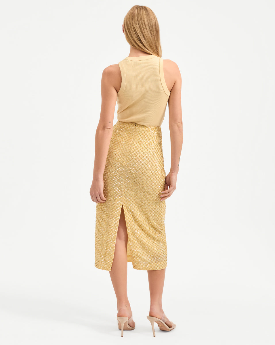 Allora Beaded Midi Skirt in Yellow Chamomile