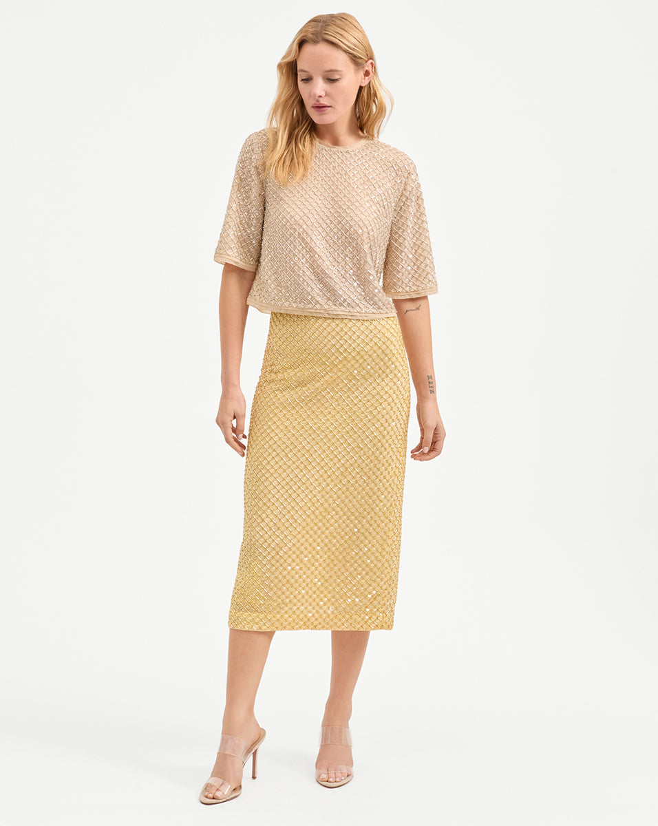 Allora Beaded Midi Skirt in Yellow Chamomile