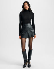 Pavaline Vegan Leather Mini Skirt in Black