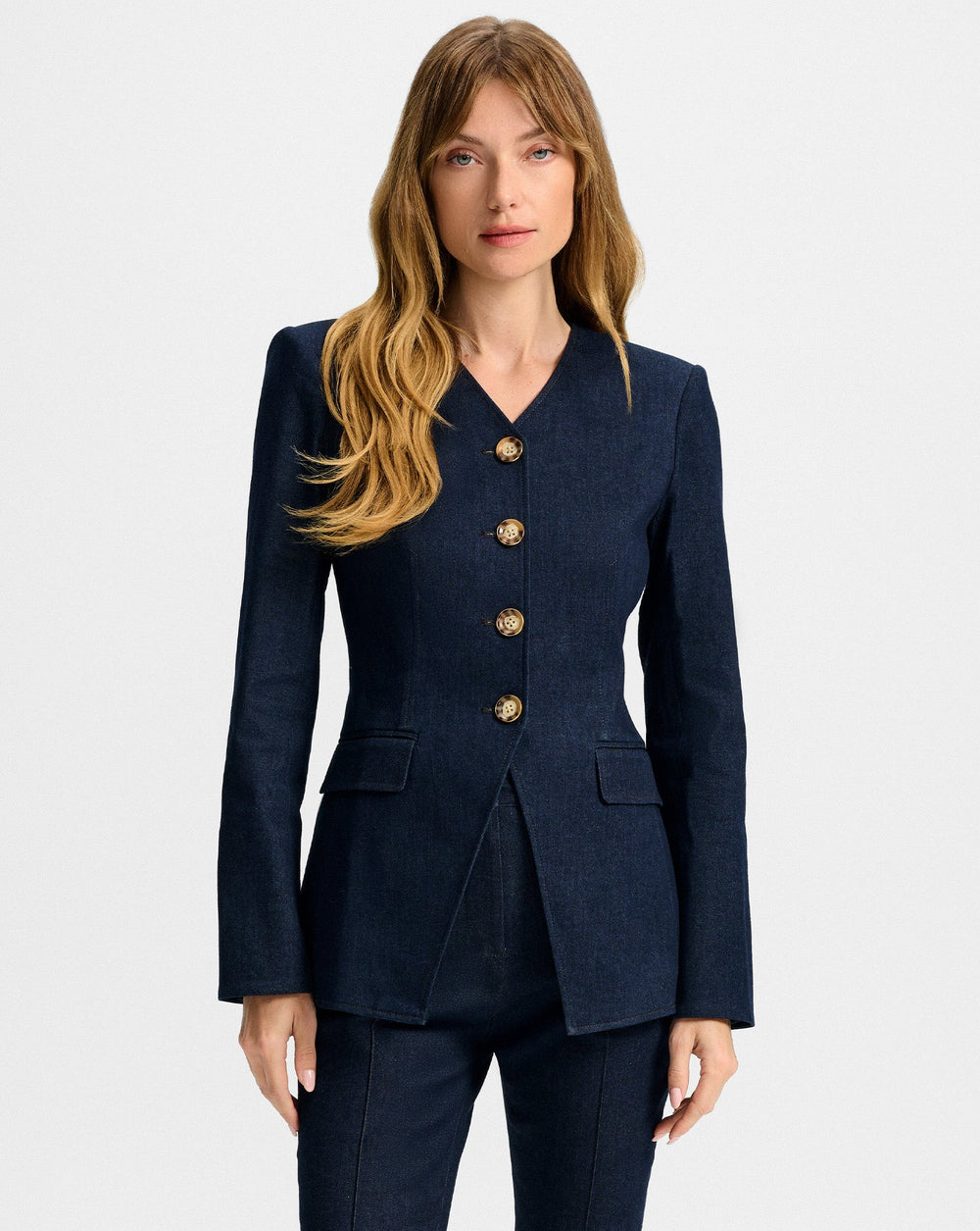 Cynthia Tailored Denim Jacket in Dark Blue Wash