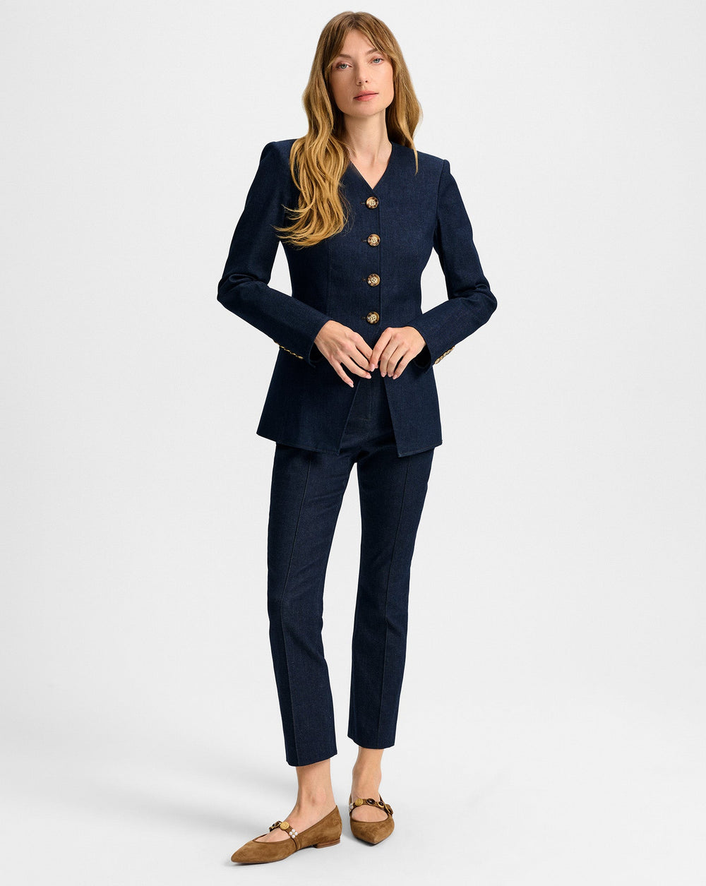 Cynthia Tailored Denim Jacket in Dark Blue Wash