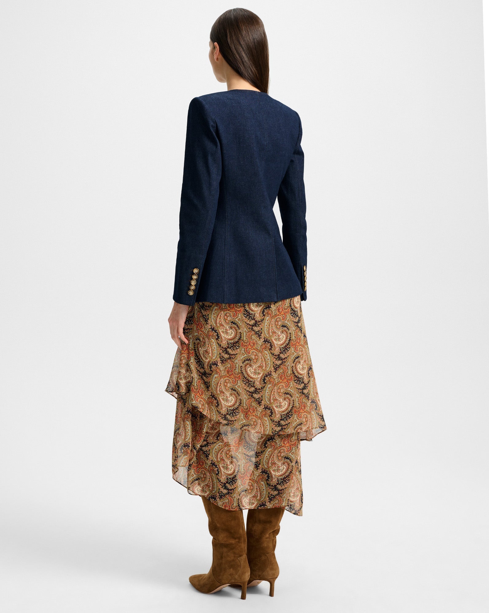 Cynthia Tailored Denim Jacket in Dark Blue Wash