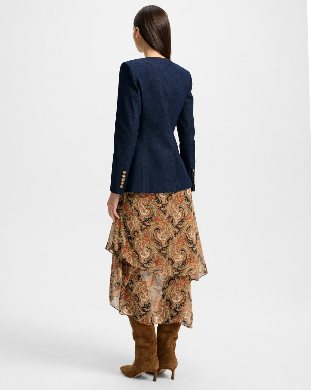 Cynthia Tailored Denim Jacket in Dark Blue Wash