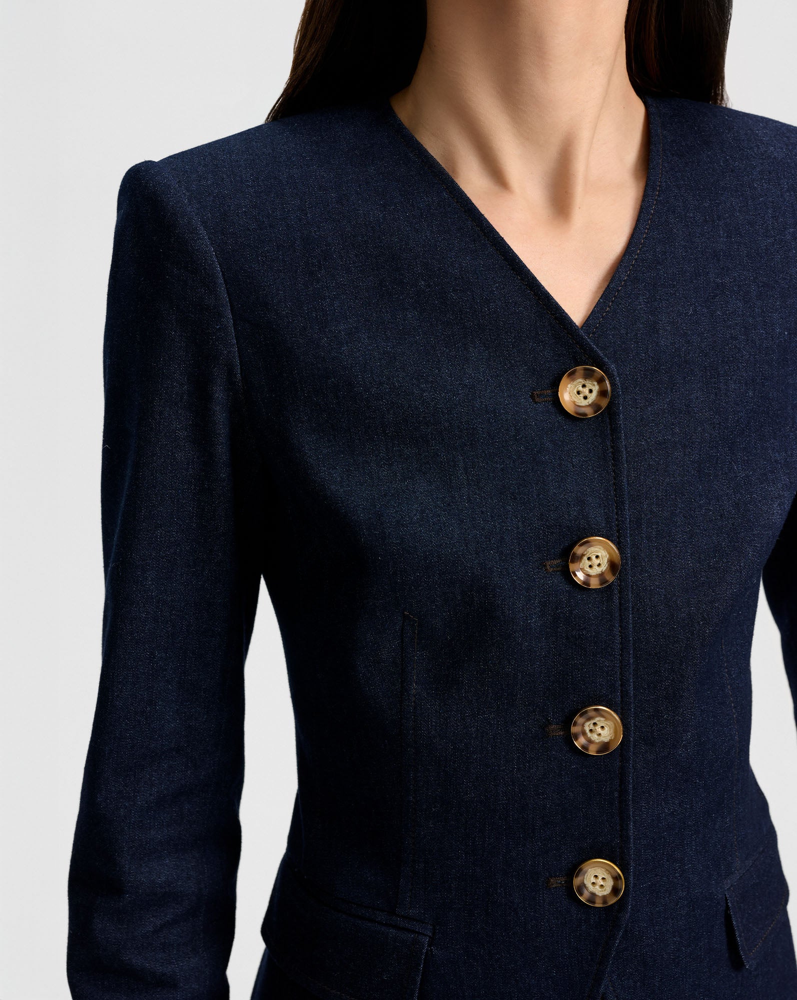 Cynthia Tailored Denim Jacket in Dark Blue Wash