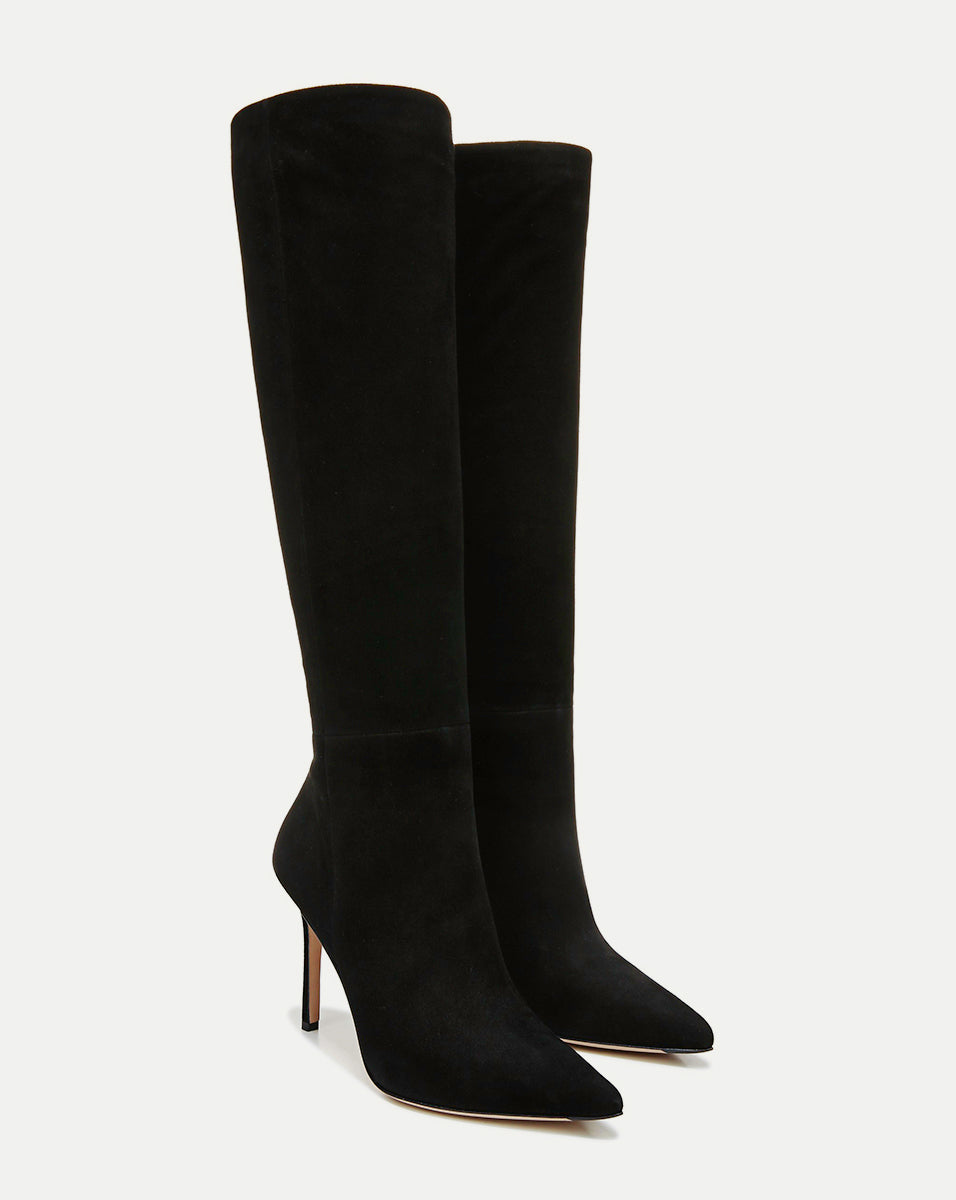 Lisa Stiletto Boot Wide-Calf in Black Suede