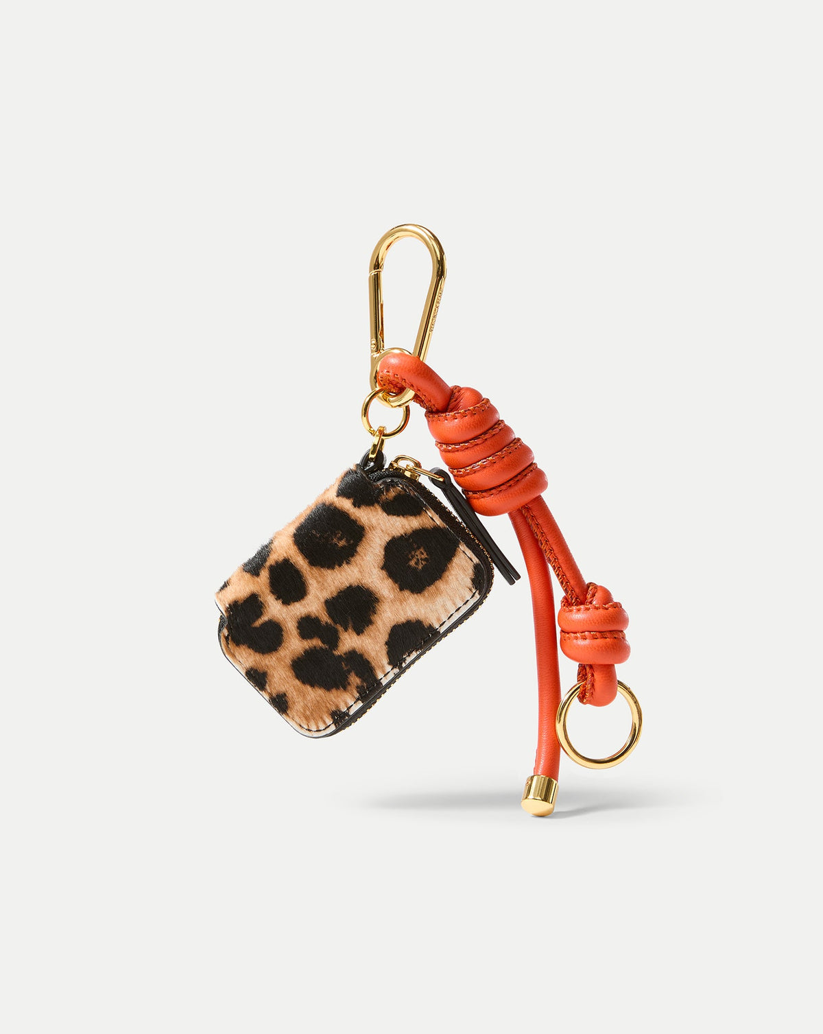 Leopard Zip Pouch Bag Charm in Orange & Gold Dark Acorn Multi