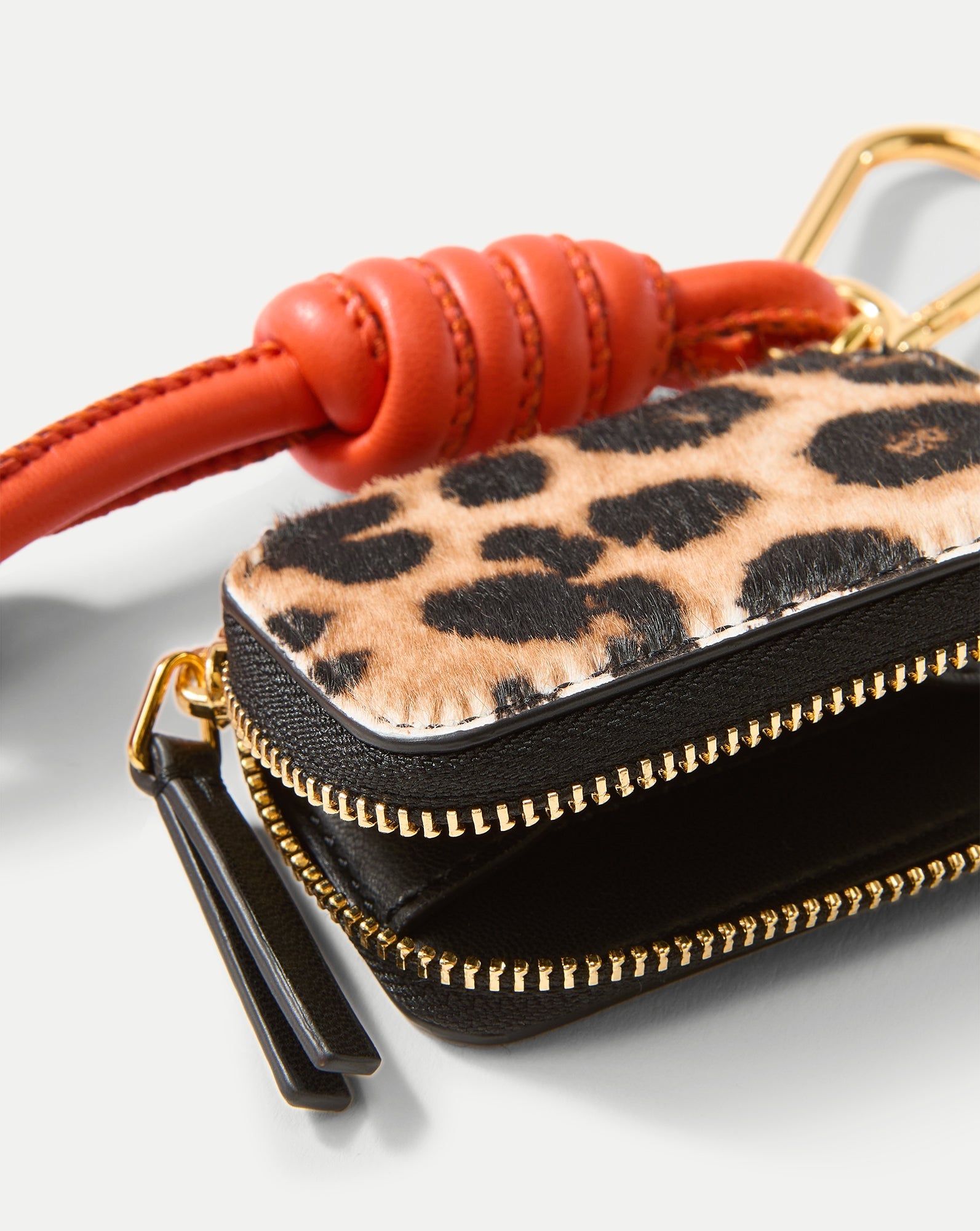Leopard Zip Pouch Bag Charm in Orange & Gold Dark Acorn Multi