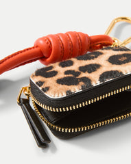 Leopard Zip Pouch Bag Charm in Orange & Gold Dark Acorn Multi
