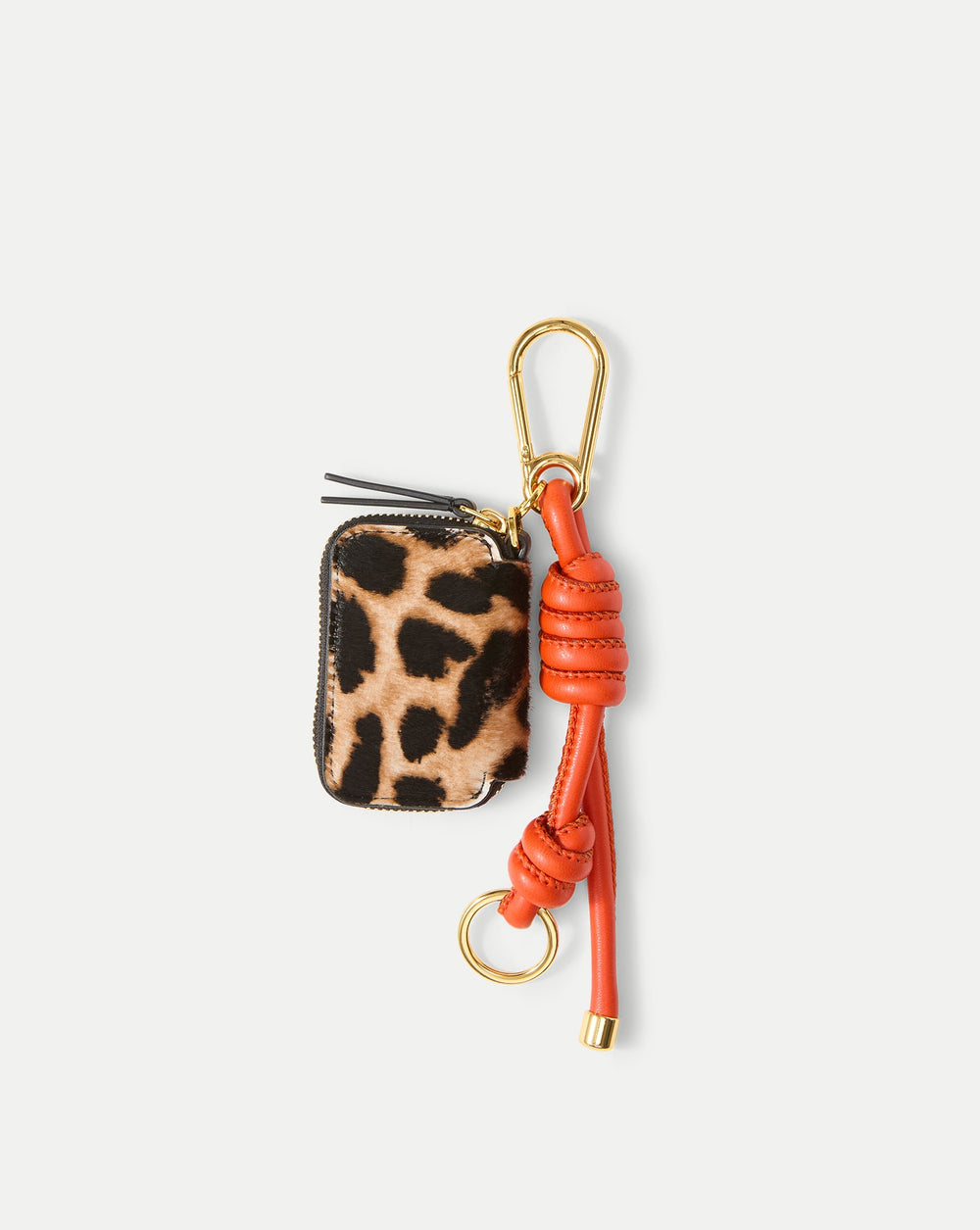 Leopard Zip Pouch Bag Charm in Orange & Gold Dark Acorn Multi