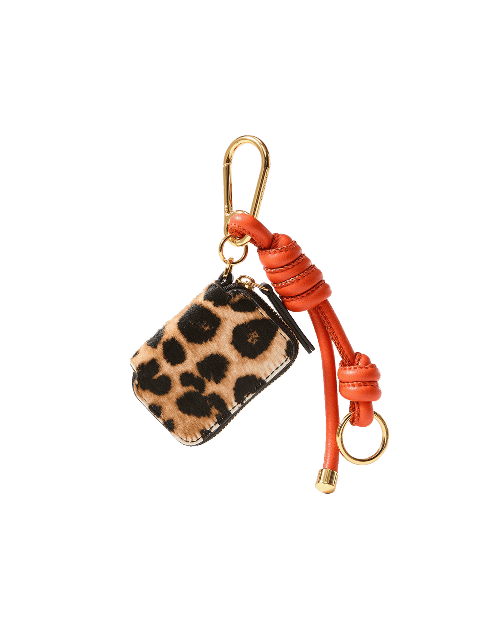 Leopard Zip Pouch Bag Charm in Orange & Gold Dark Acorn Multi