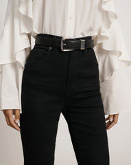 Arch Leather Belt in Black/Silver