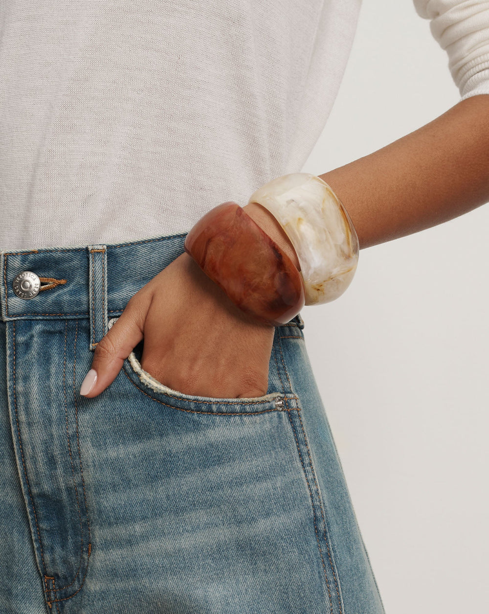 Marbled Resin Bangle in Cream