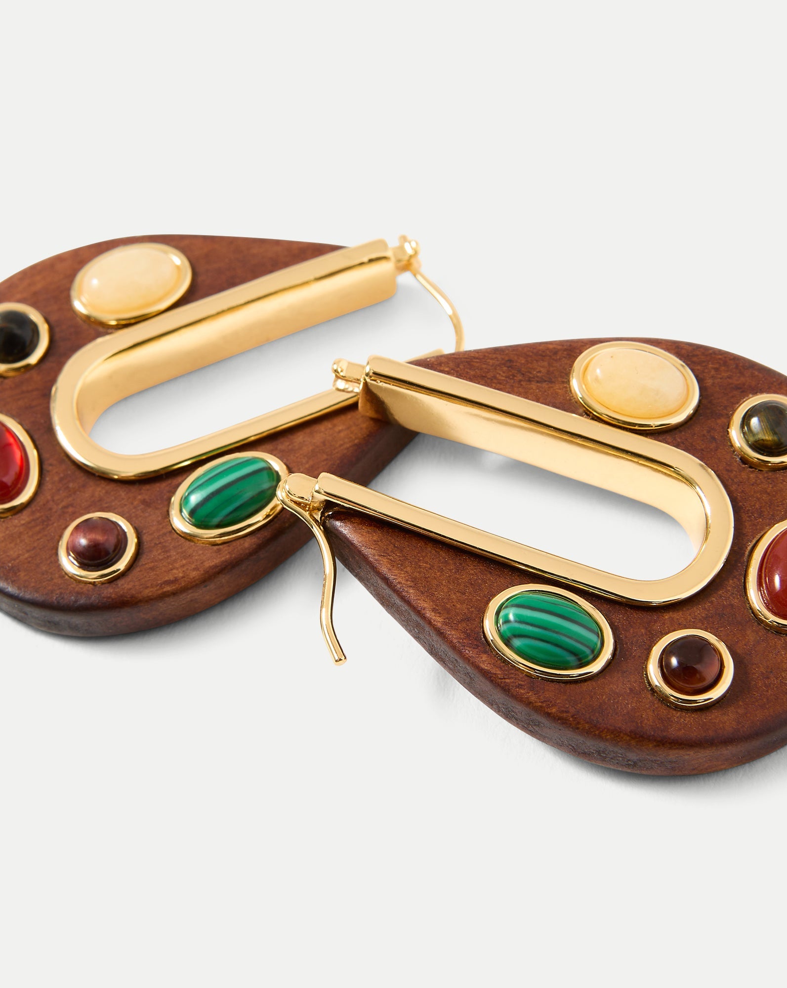 Wood Embellished Drop Hoop in Brown Multi