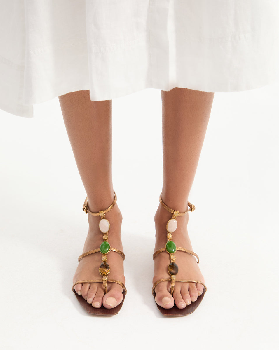 Alba Gemstone Sandal in Gold