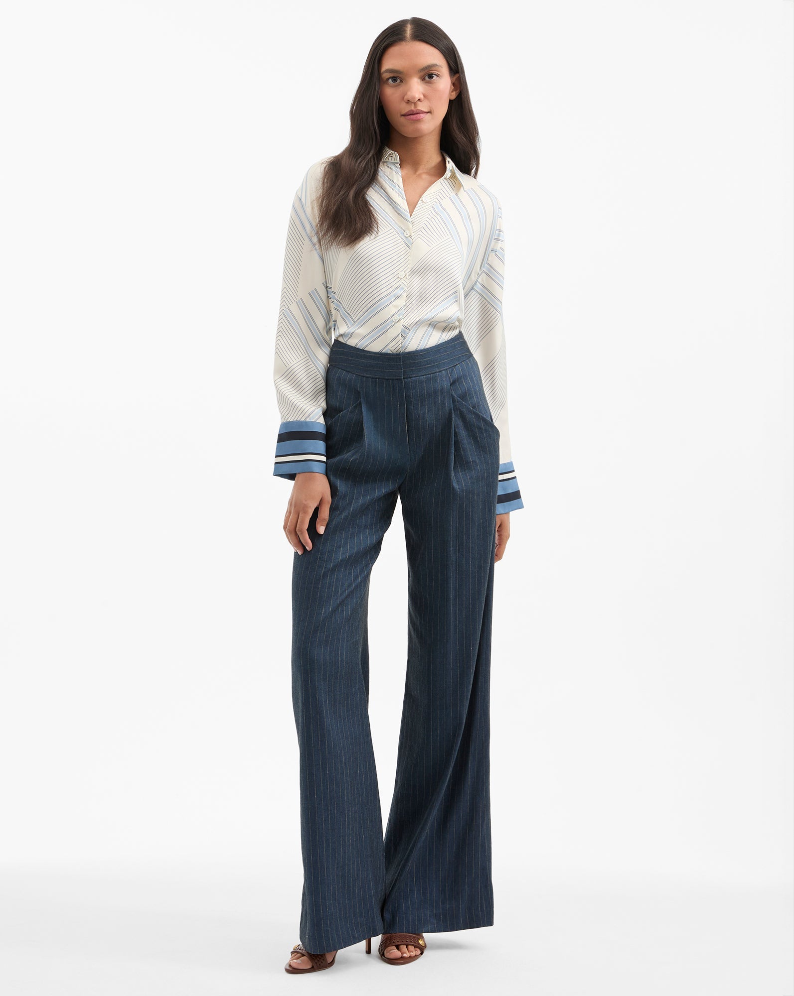 Rimini Wide-Leg Pinstripe Pant in Navy