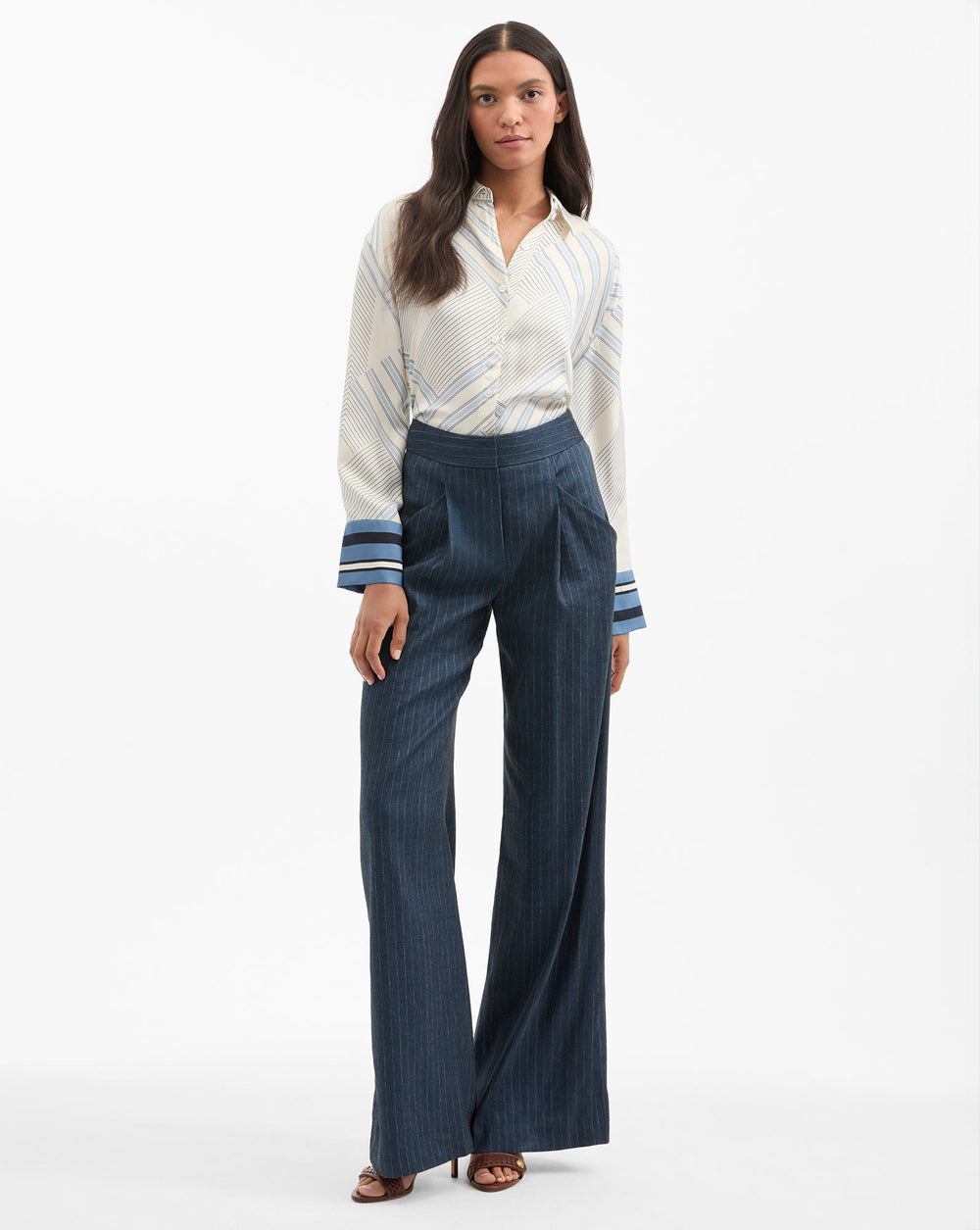 Rimini Wide-Leg Pinstripe Pant in Navy