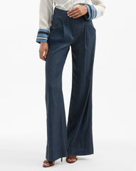 Rimini Wide-Leg Pinstripe Pant in Navy