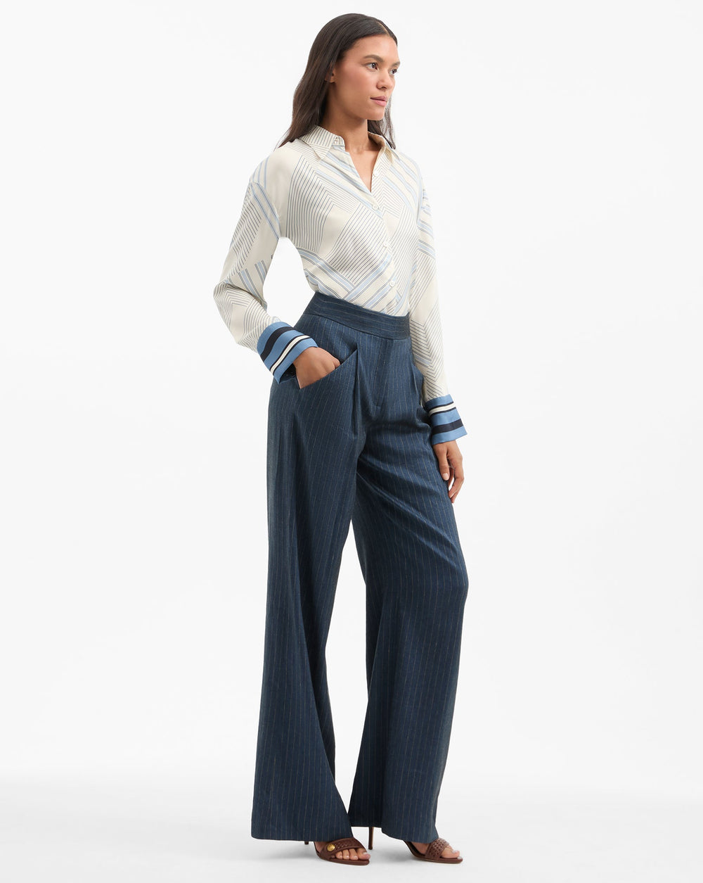 Rimini Wide-Leg Pinstripe Pant in Navy