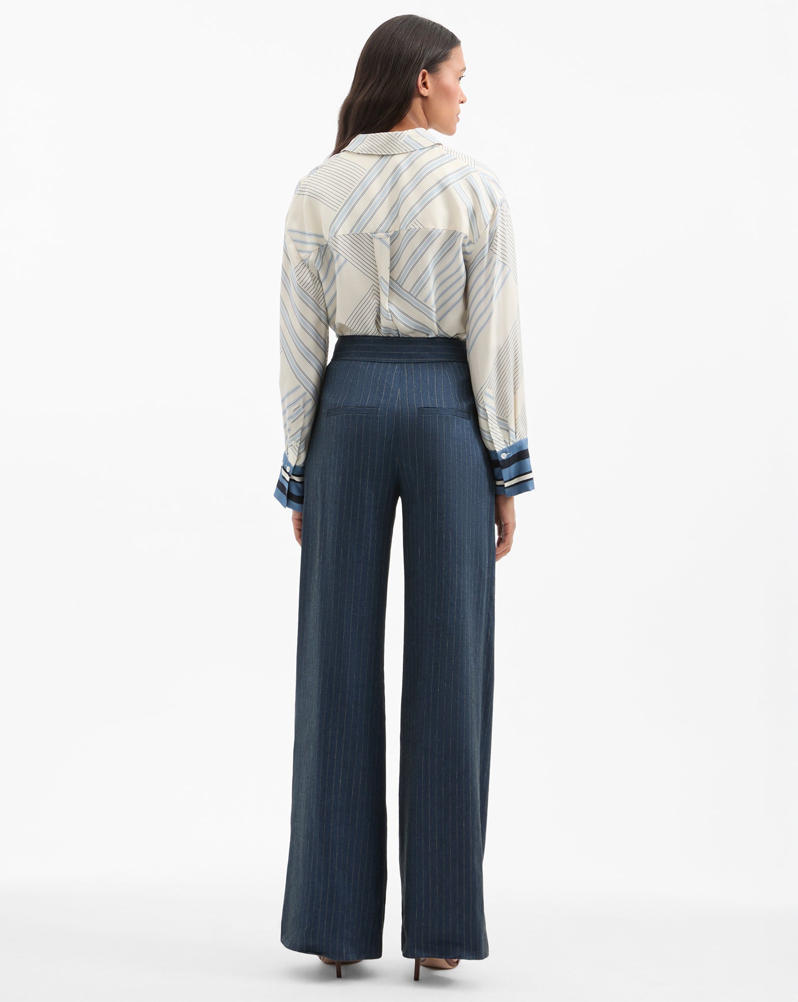 Rimini Wide-Leg Pinstripe Pant in Navy