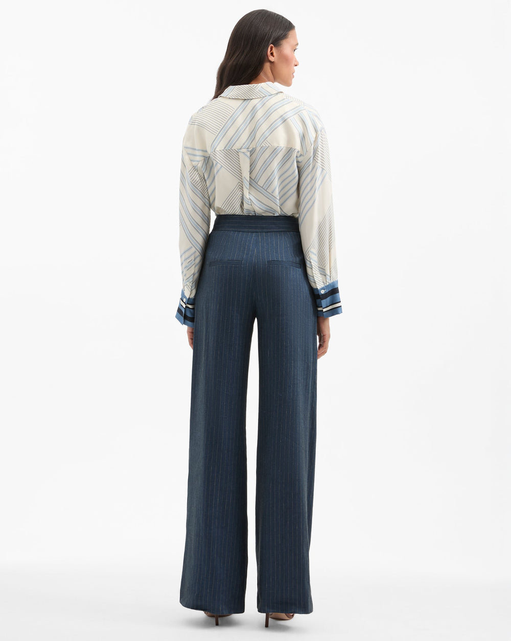 Rimini Wide-Leg Pinstripe Pant in Navy