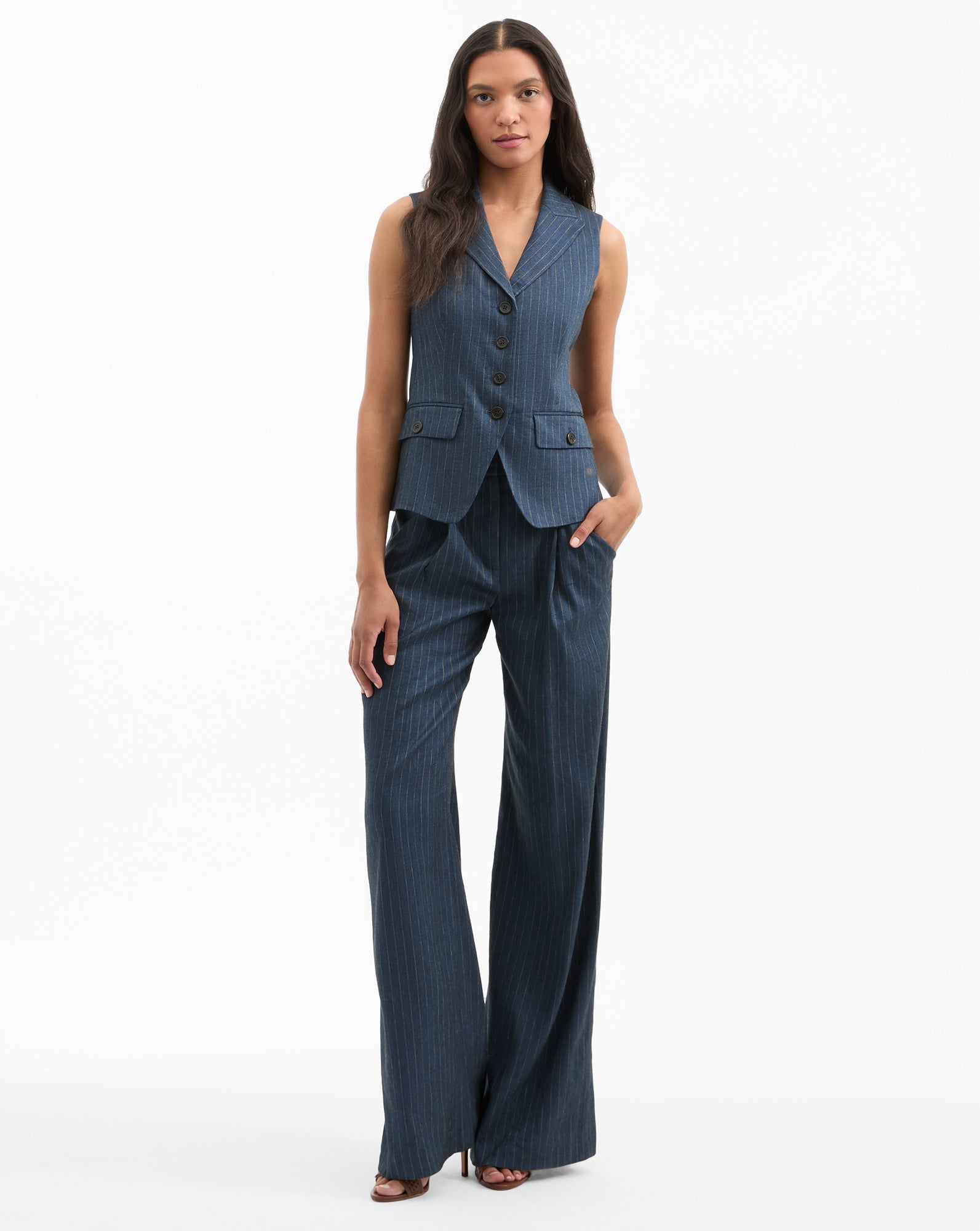 Rimini Wide-Leg Pinstripe Pant in Navy