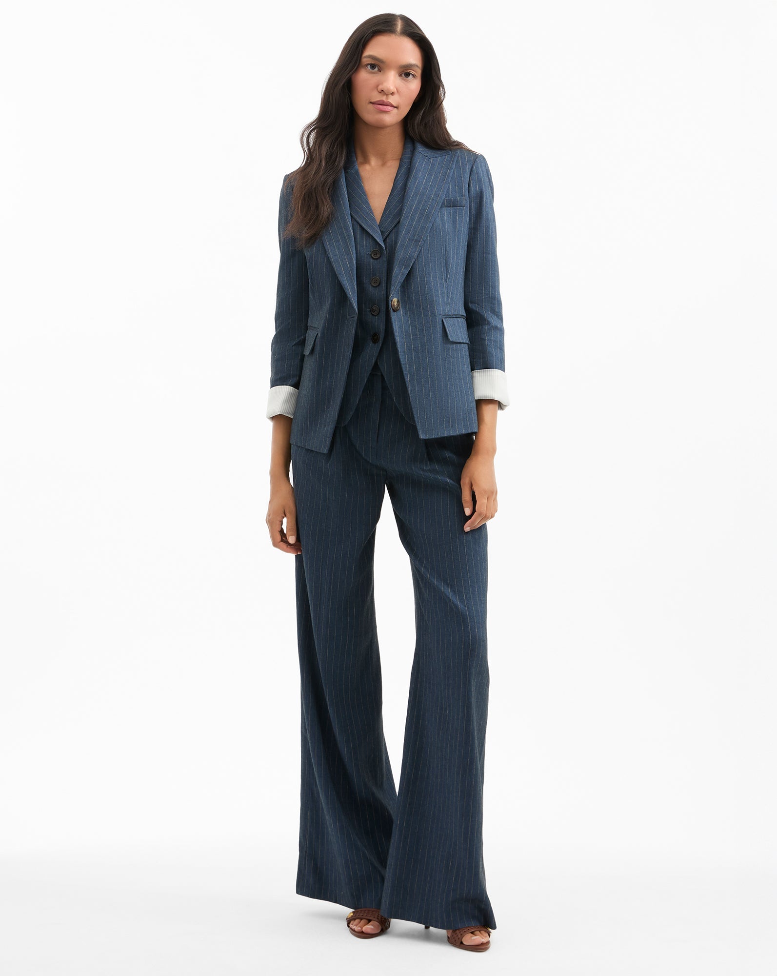 Rimini Wide-Leg Pinstripe Pant in Navy