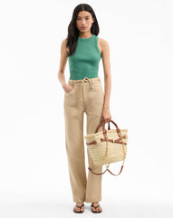 Heather Straight-Leg Twill Pant in Stone Khaki