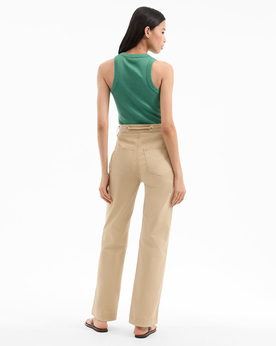 Heather Straight-Leg Twill Pant in Stone Khaki