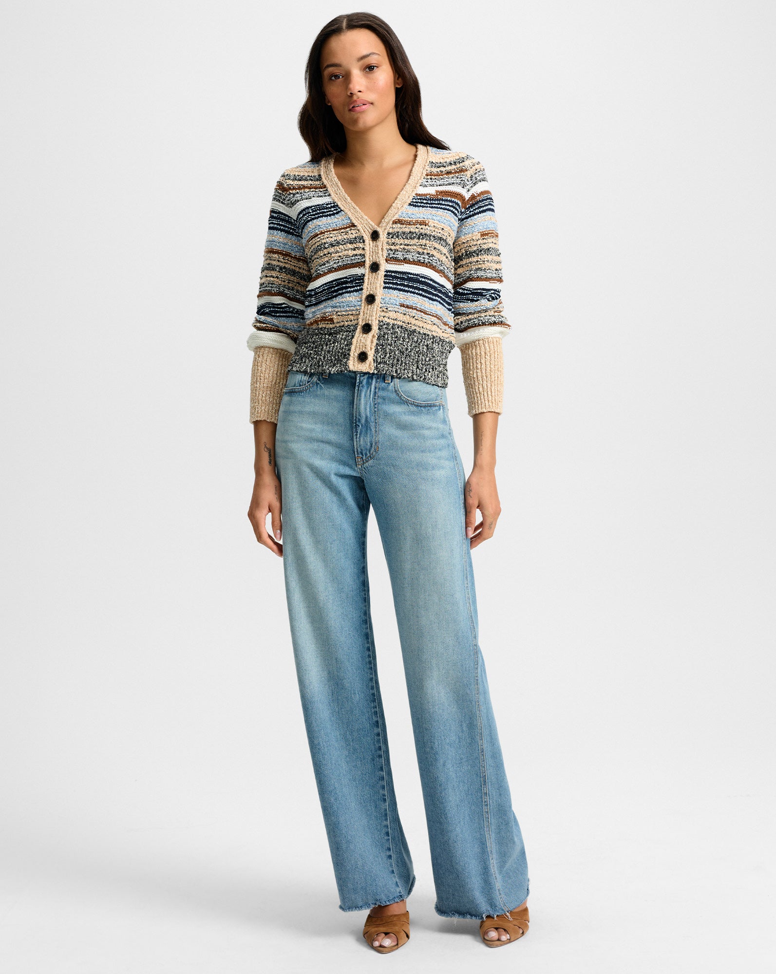 Cecily Striped Cardigan in Blue & Brown