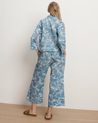 Long-Sleeve Cotton Pajama Set in Jasper Blue