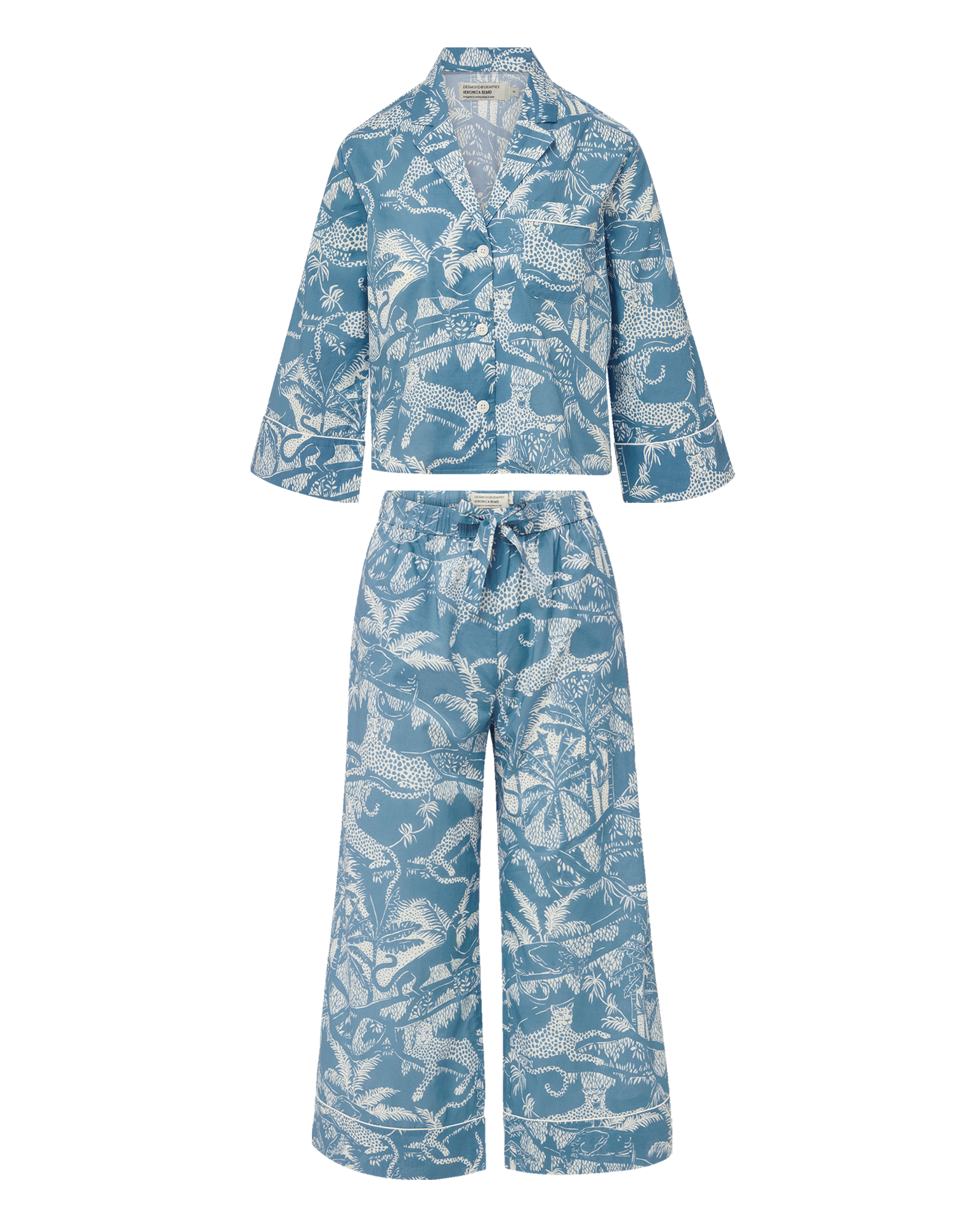 Long-Sleeve Cotton Pajama Set in Jasper Blue