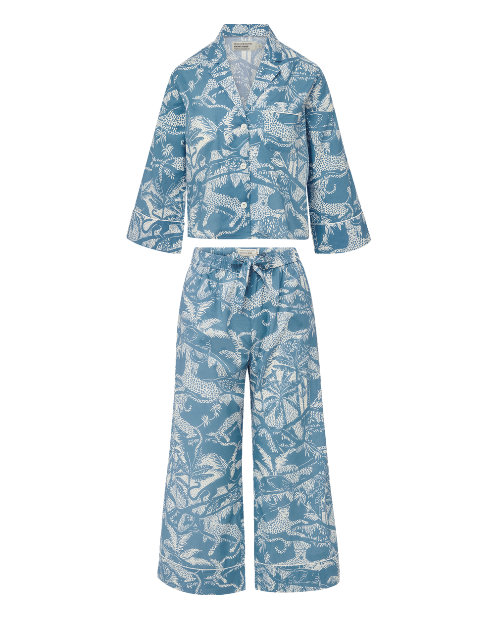 Long-Sleeve Cotton Pajama Set in Jasper Blue