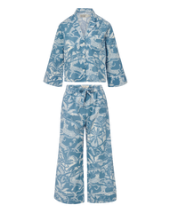 Long-Sleeve Cotton Pajama Set in Jasper Blue