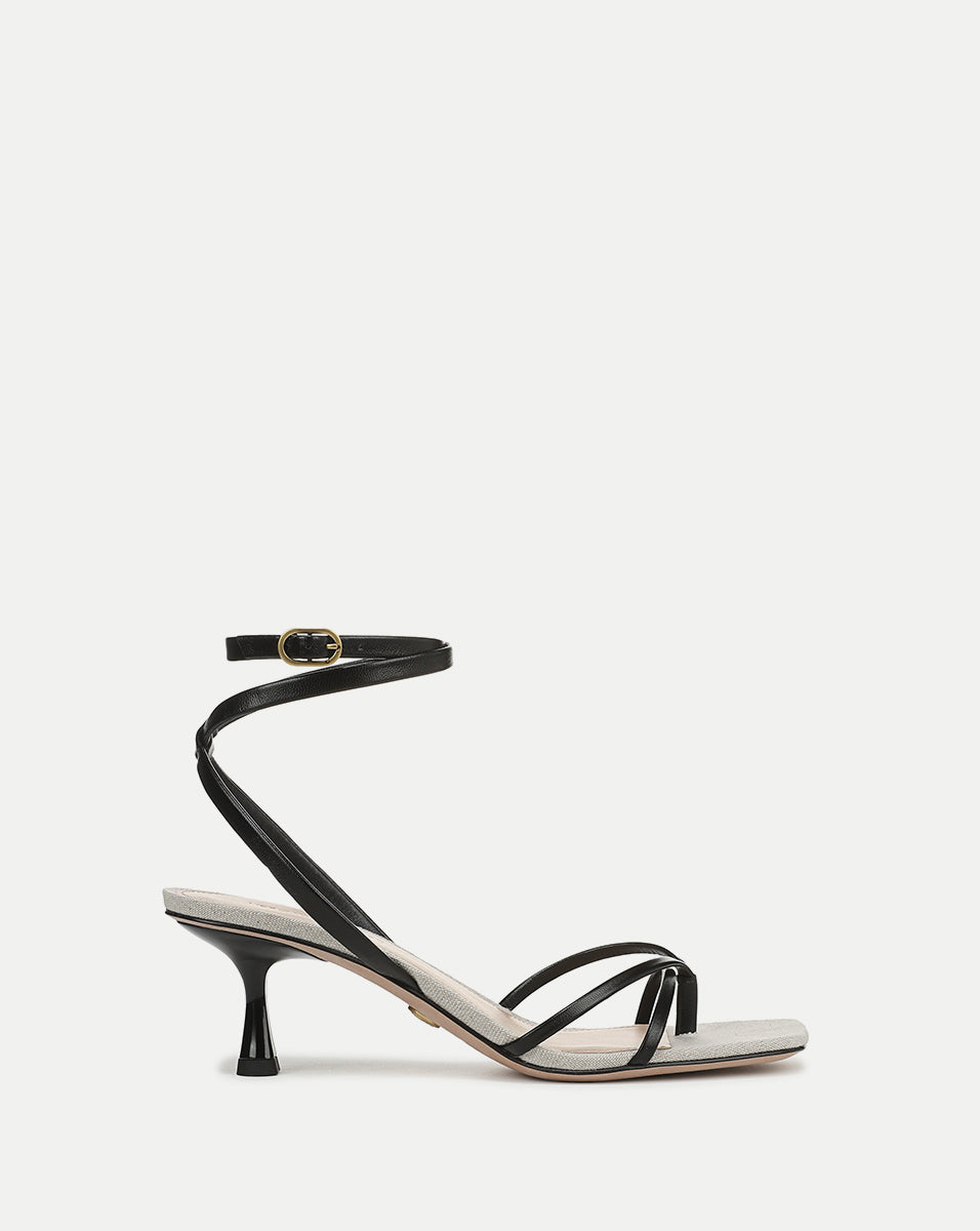 Caterina Leather Ankle-Wrap Sandal in Black