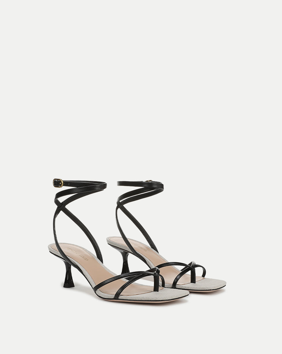 Caterina Leather Ankle-Wrap Sandal in Black