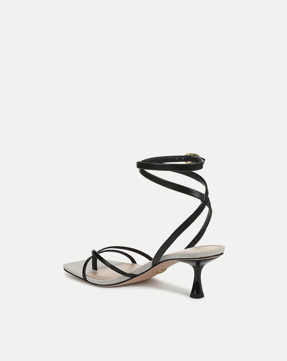 Caterina Leather Ankle-Wrap Sandal in Black