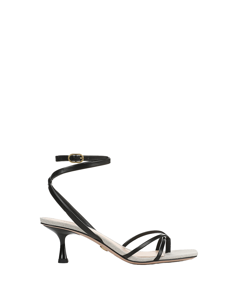 Caterina Leather Ankle-Wrap Sandal in Black